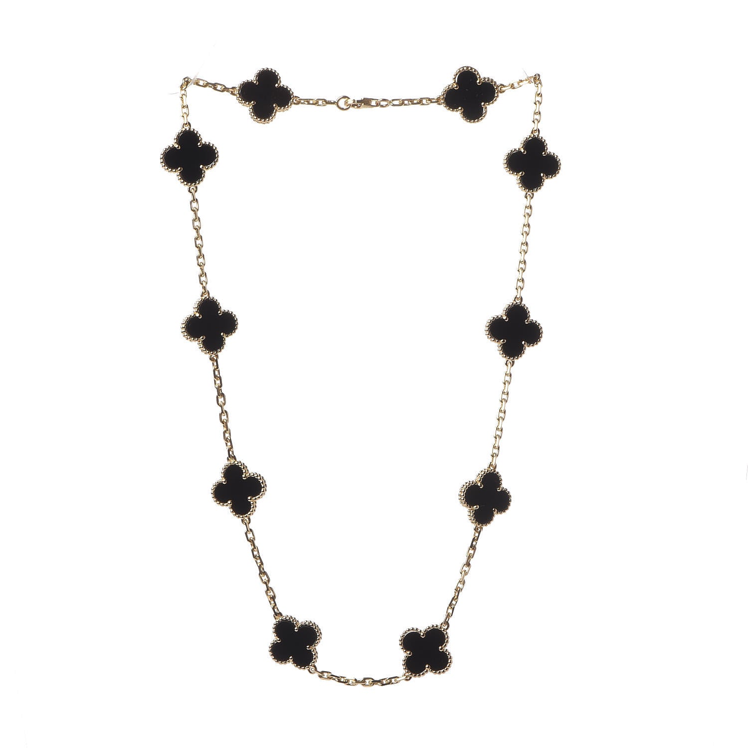 Van Cleef & Arpels 18K Yellow Gold Black Onyx 10 Motifs Vintage Alhambra Necklace 3 of 6