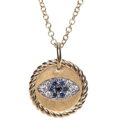 David Yurman 18K Yellow Gold Blue Sapphire Diamond Evil Eye Necklace 4 of 7