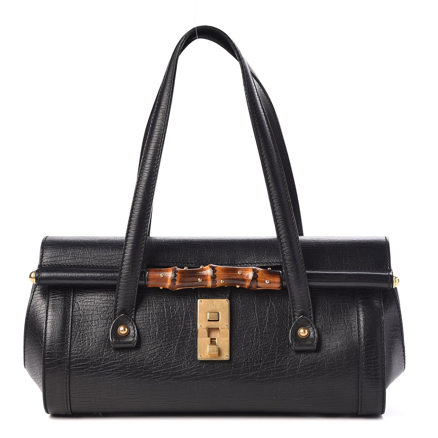 Calfskin Bamboo Bullet Satchel Black