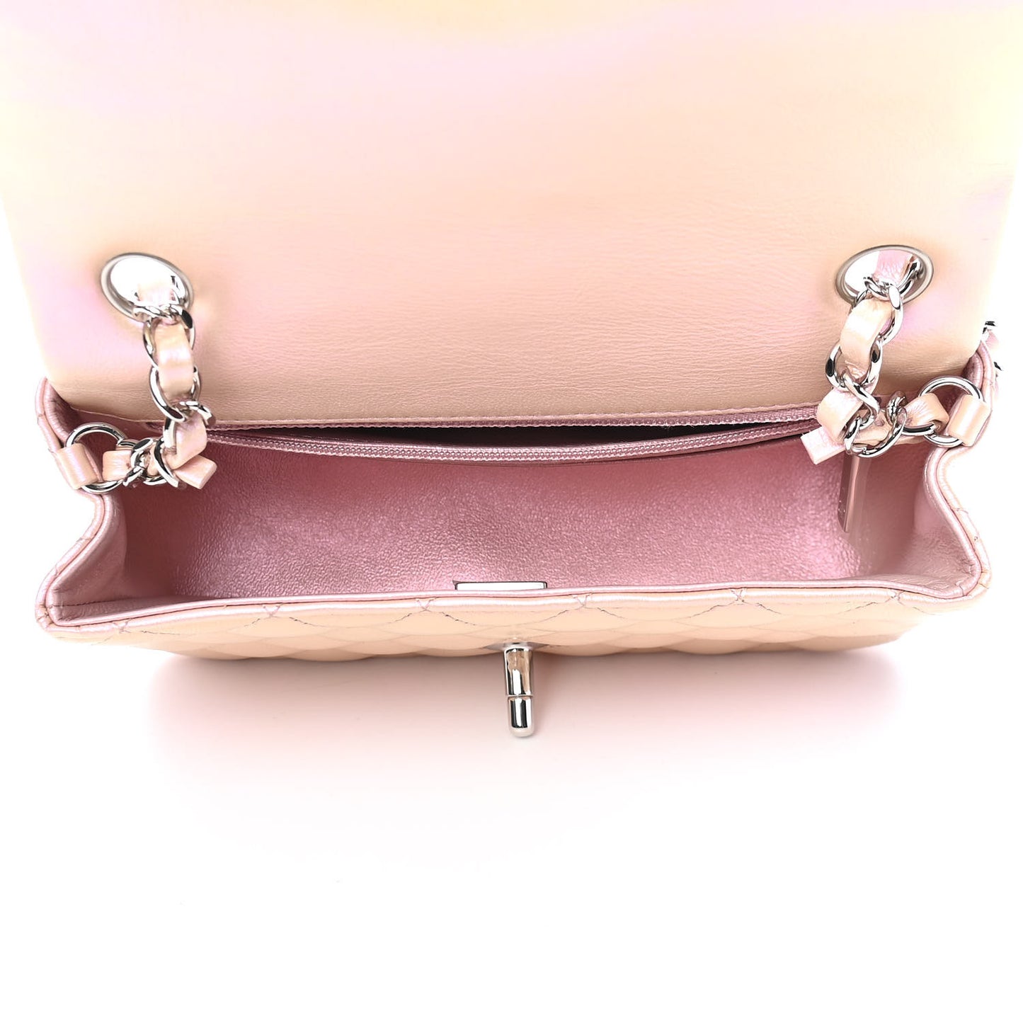 Iridescent Calfskin Quilted Mini Rectangular Flap Pink