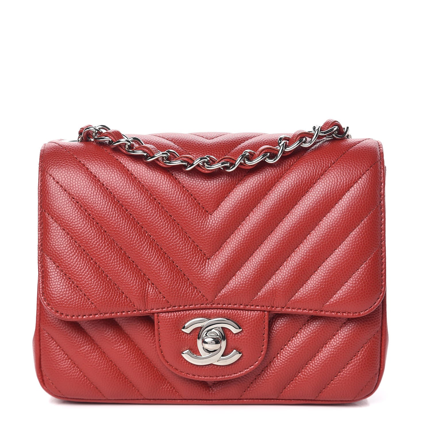 Chanel Caviar Chevron Quilted Mini Square Flap Dark Red 1 of 11