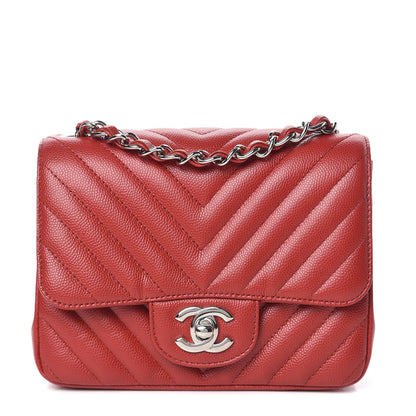 Chanel Caviar Chevron Quilted Mini Square Flap Dark Red 1 of 11