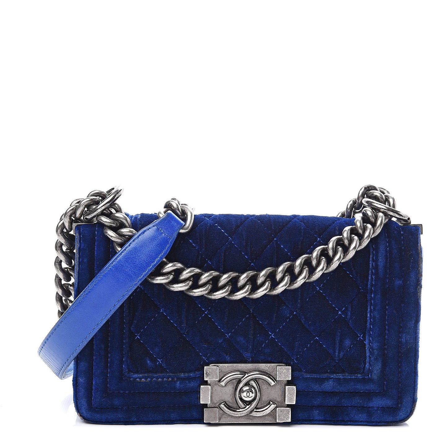 Velvet Quilted Small Boy Flap Blue