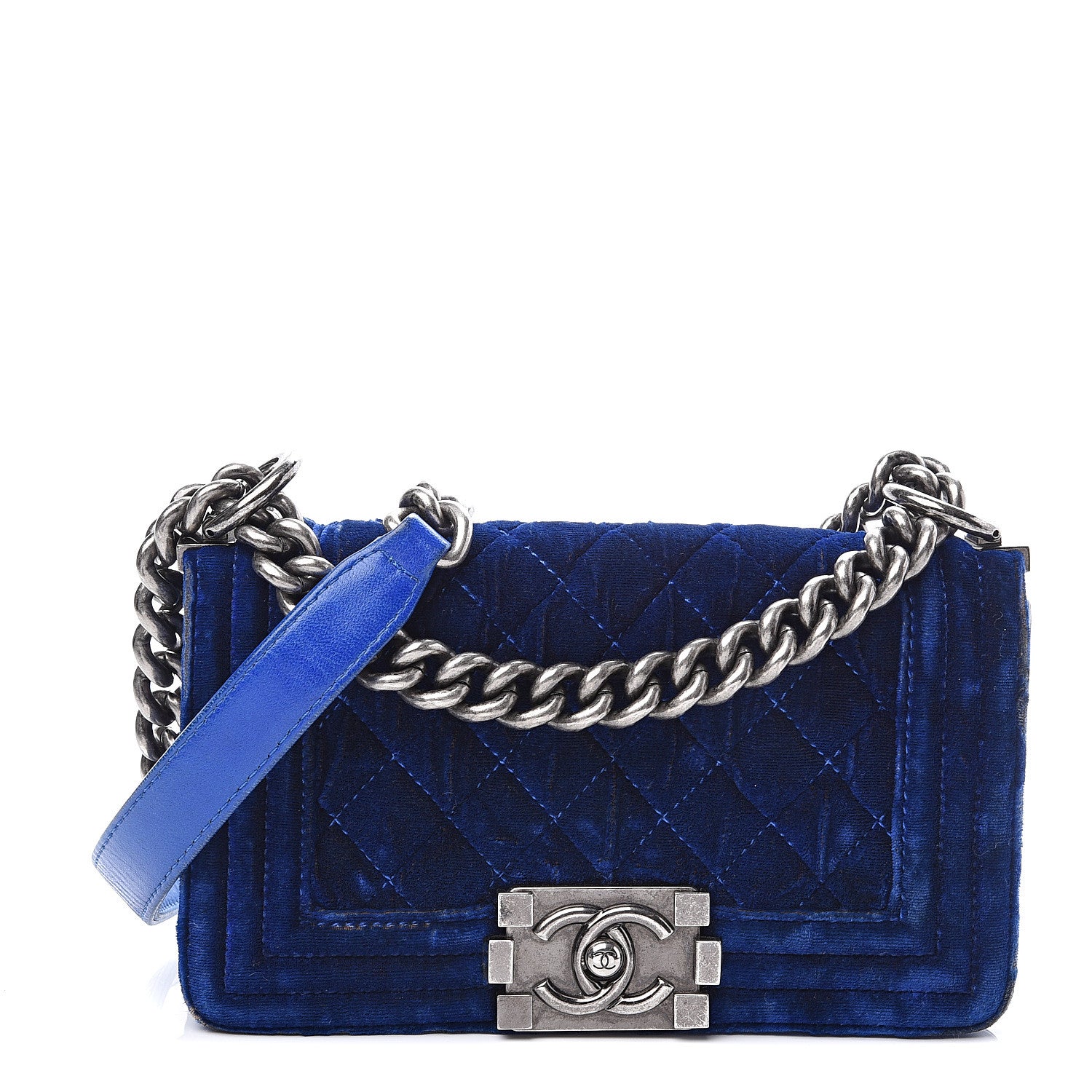 Chanel Velvet Quilted Small Boy Flap Blue 1 of 10