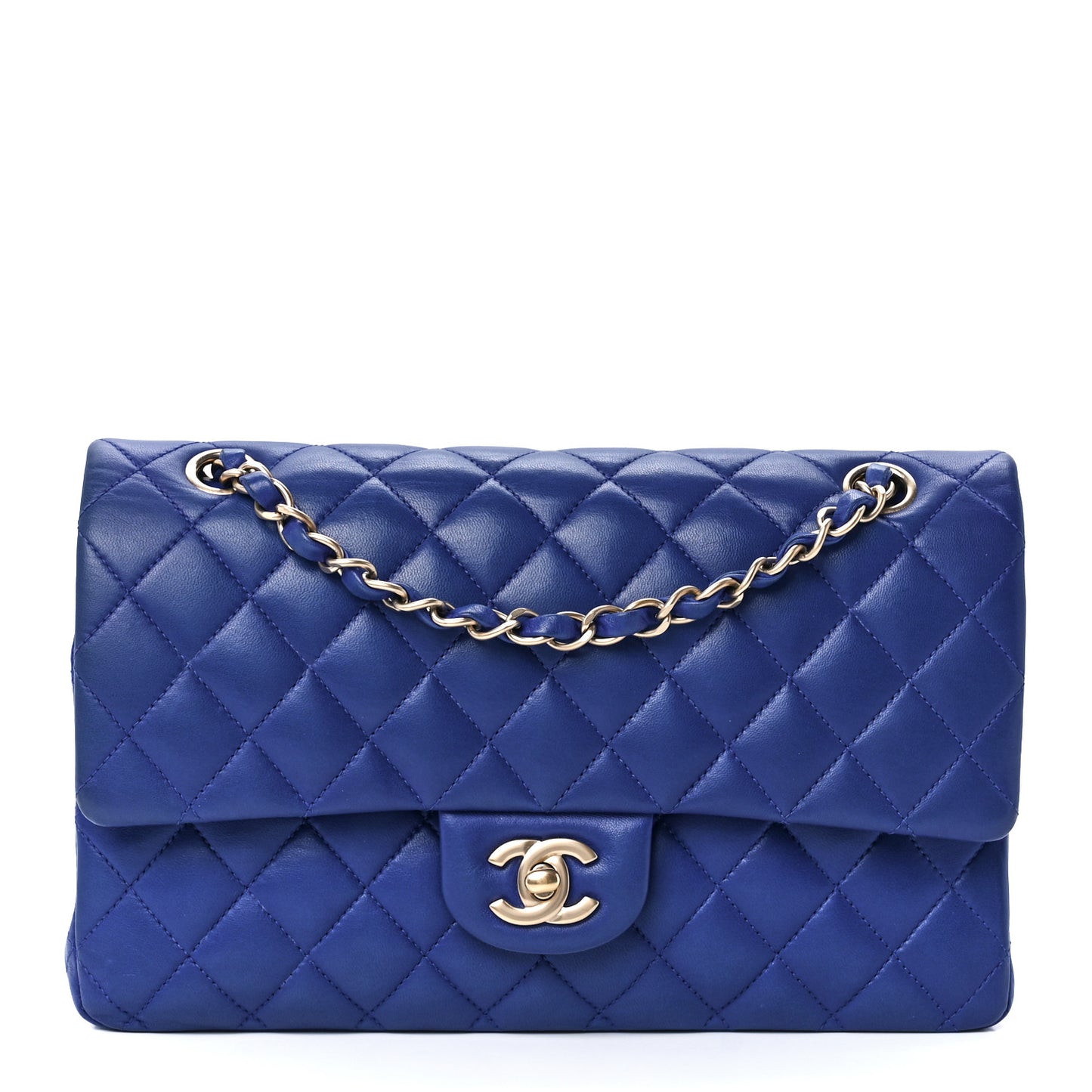 Lambskin Quilted Medium Double Flap Blue
