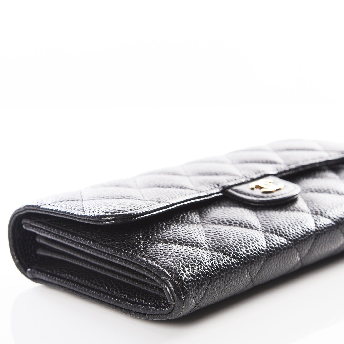 Caviar Quilted Large Gusset Flap Wallet Black