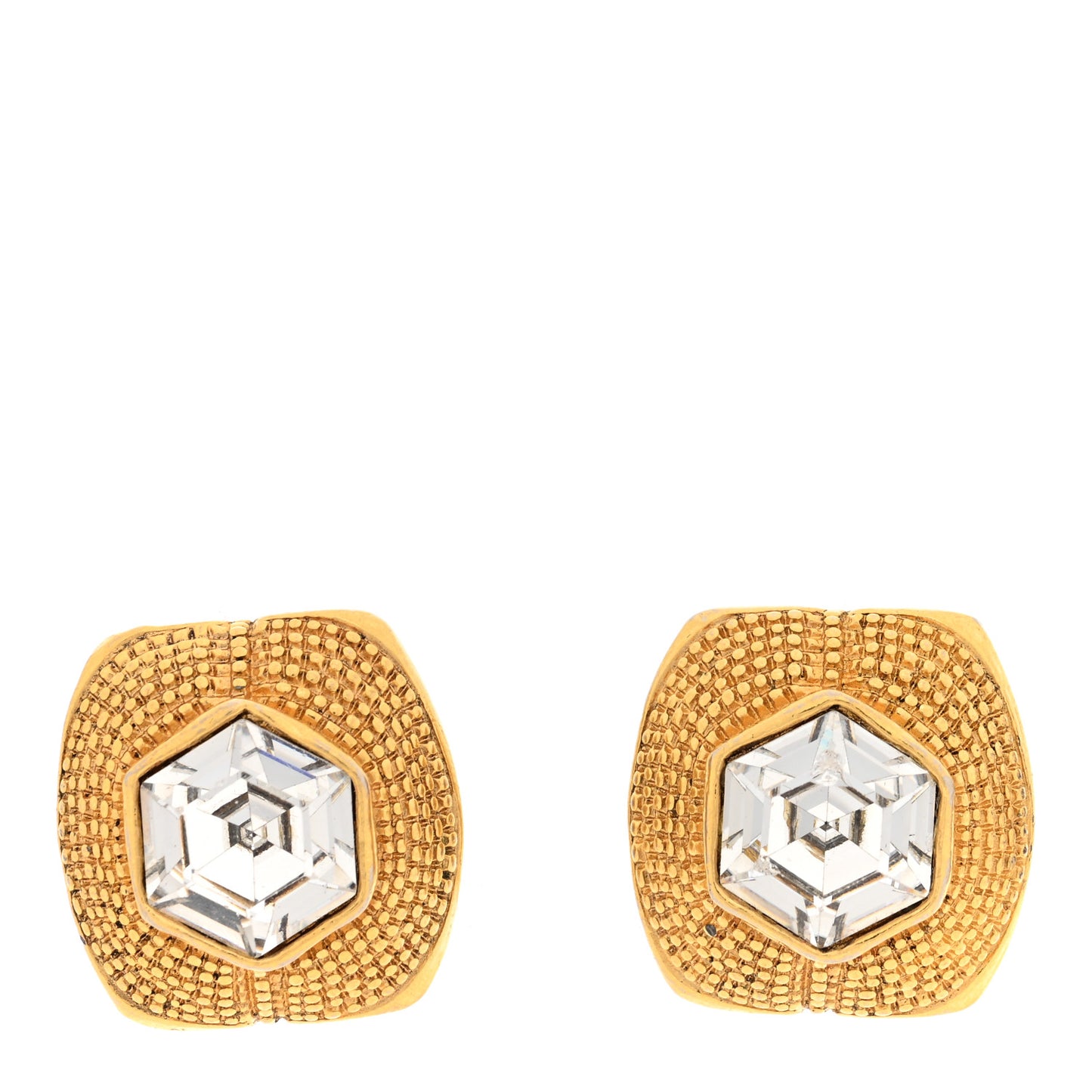 Crystal Hexagon Clip On Earrings Gold