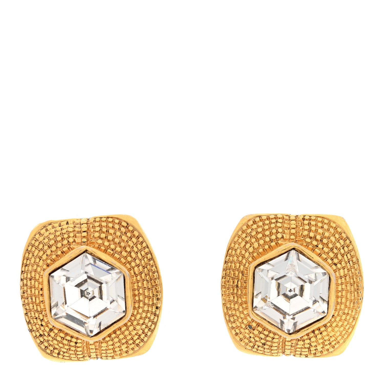 Chanel Crystal Hexagon Clip On Earrings Gold 1 of 4