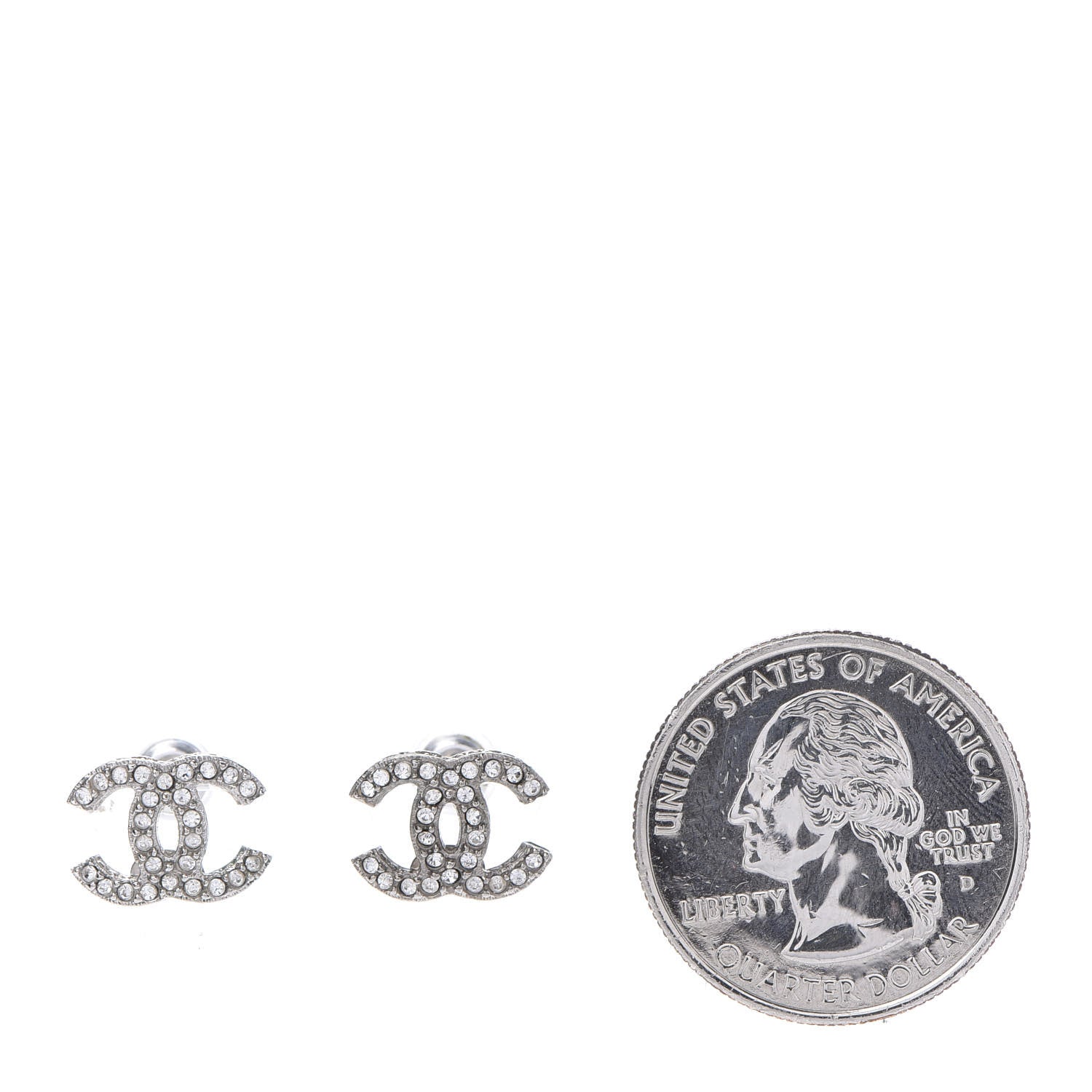 Chanel Crystal Mini Timeless CC Earrings Silver 4 of 10