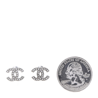 Chanel Crystal Mini Timeless CC Earrings Silver 4 of 10