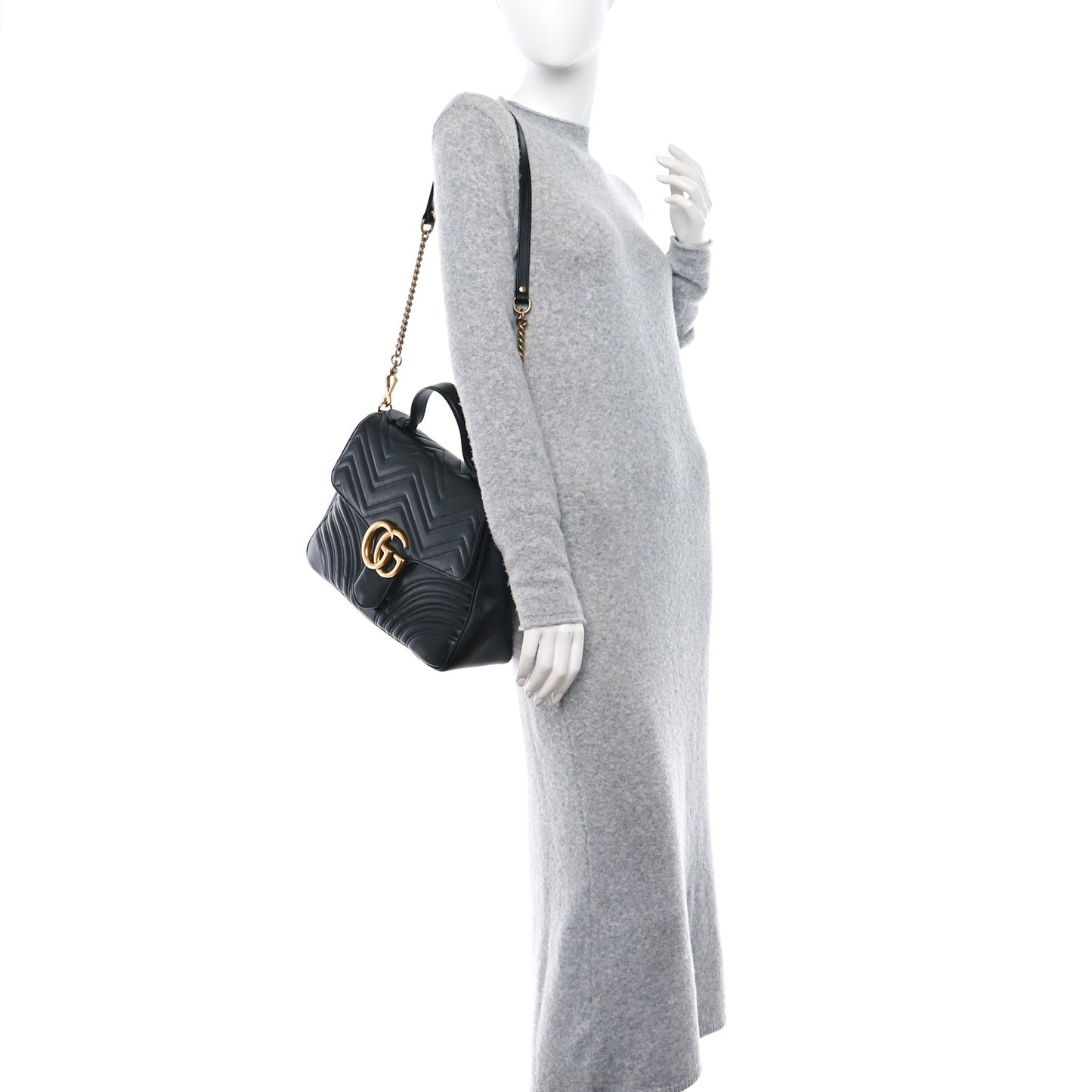 Calfskin Matelasse Medium GG Marmont Top Handle Shoulder Bag Black