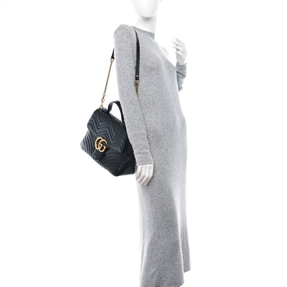 Gucci Calfskin Matelasse Medium GG Marmont Top Handle Shoulder Bag Black 2 of 11