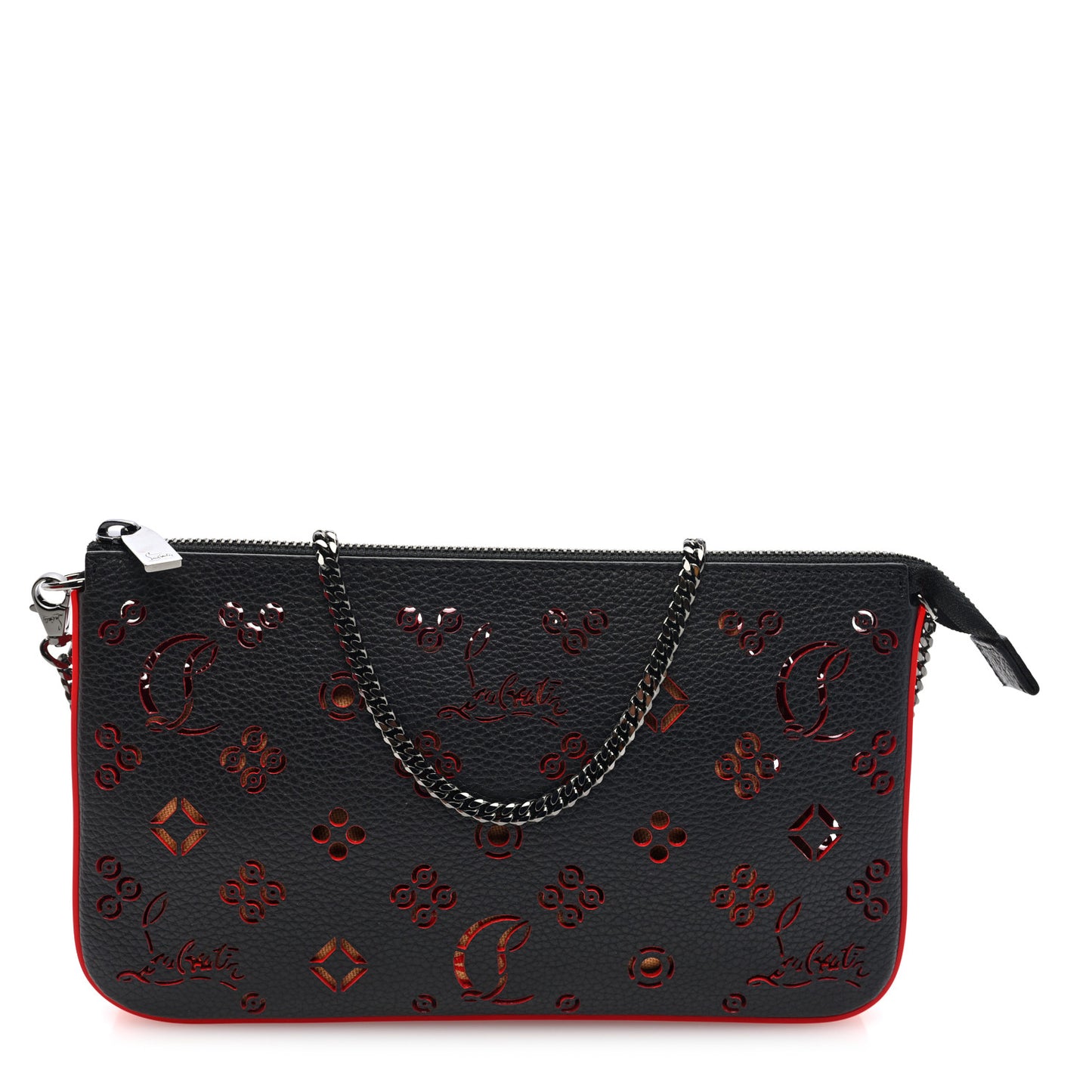 Calfskin Loubinthesky Perforated Shoulder Bag Black