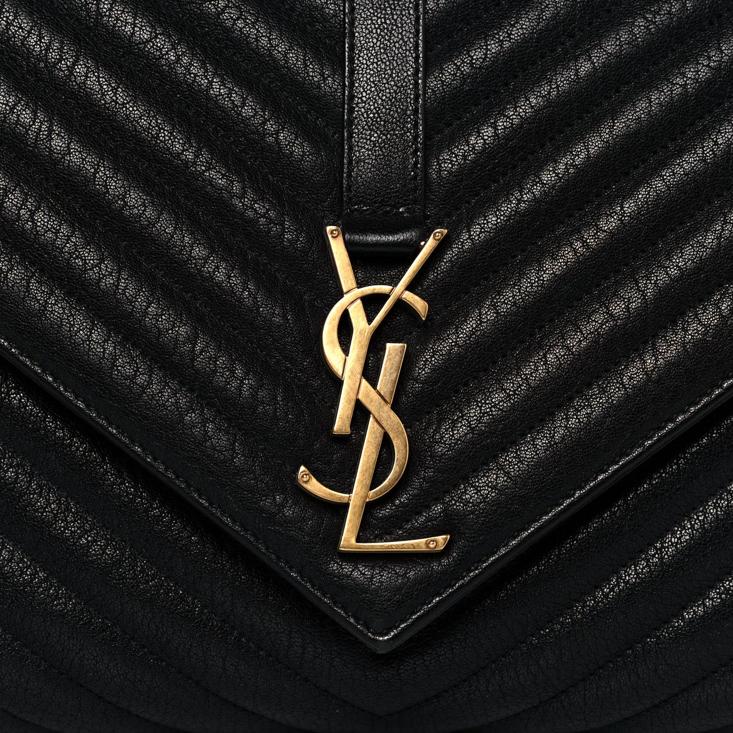 Sheepskin Matelasse Chevron Monogram Large College Satchel Black
