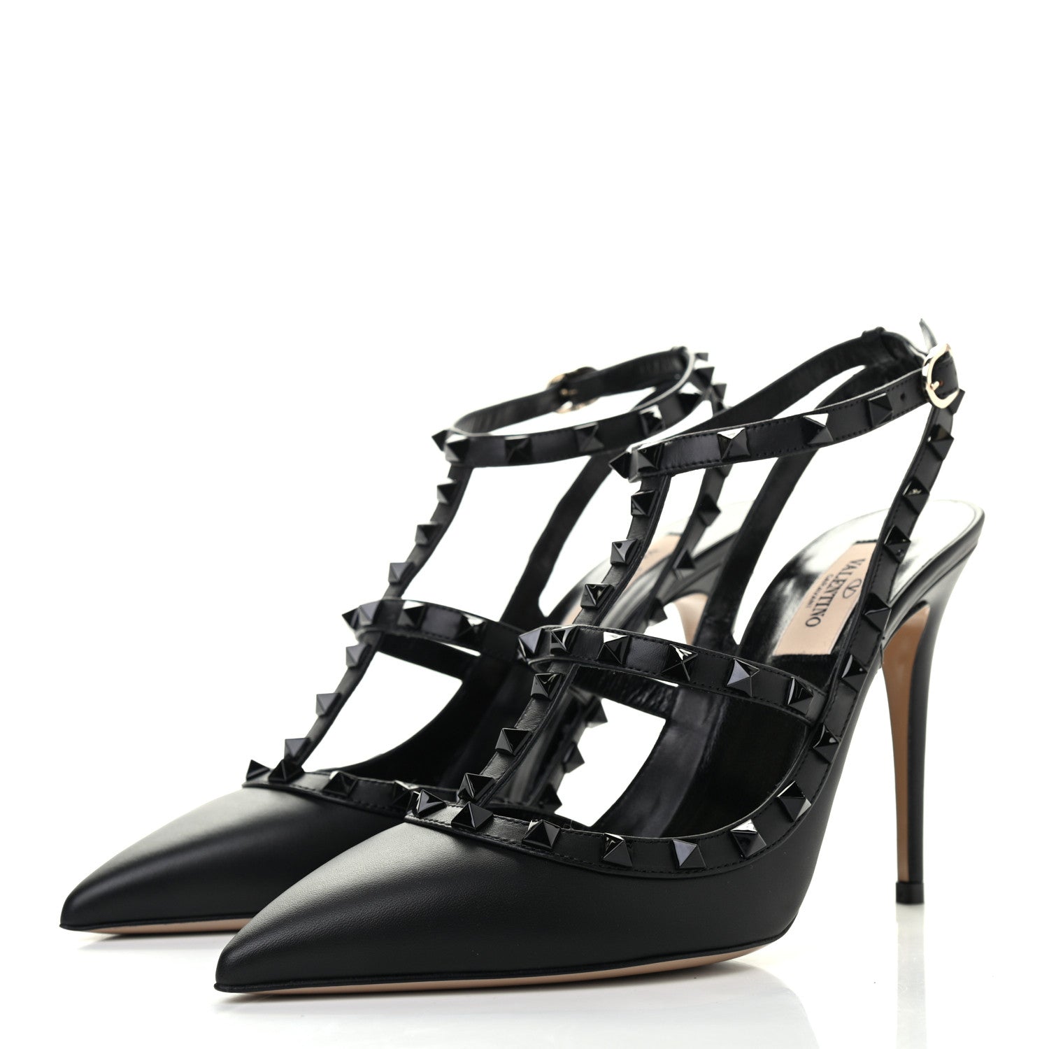Valentino Garavani Calfskin Lacquered Monochrome Rockstud Ankle Strap 100mm Pumps 40 Black 3 of 8