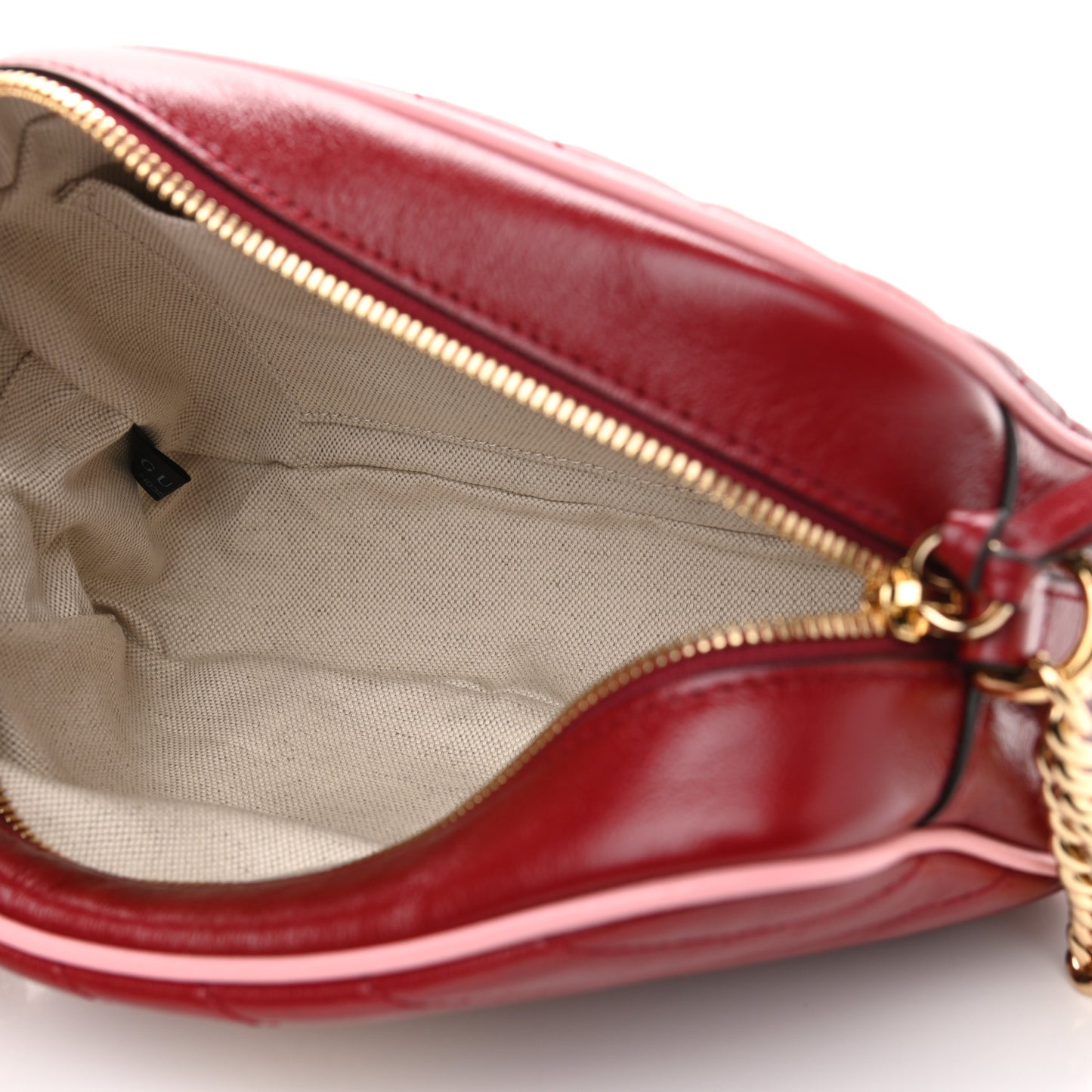Azalea Calfskin Enamel Matelasse Diagonal Small Torchon GG Marmont Chain Shoulder Bag New Cherry Red Wild Rose