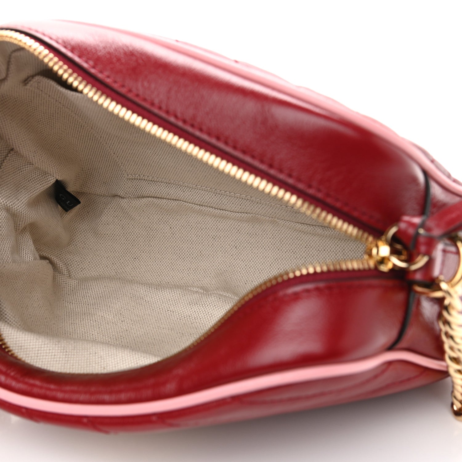 Gucci Azalea Calfskin Enamel Matelasse Diagonal Small Torchon GG Marmont Chain Shoulder Bag New Cherry Red Wild Rose 5 of 10