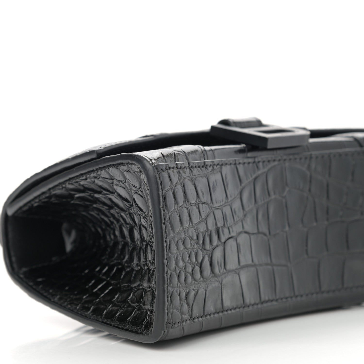 Balenciaga Shiny Calfskin Monochrome Crocodile Embossed Hourglass Top Handle Bag XS Black 9 of 11
