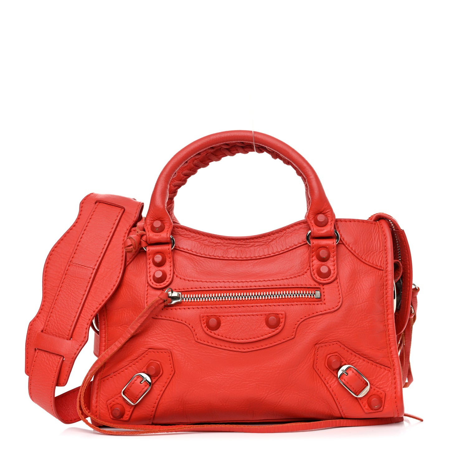 Matte Goatskin Rubber Covered Classic Hardware Mini City Rouge Coquelico Rouge Braise