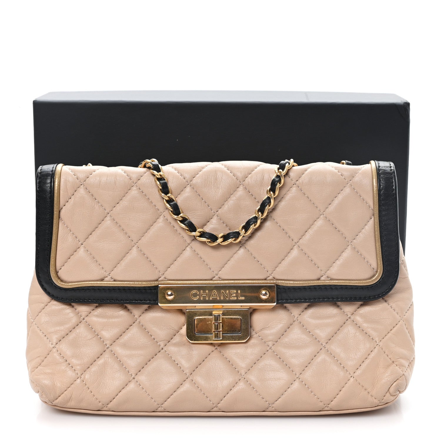 Chanel Lambskin Quilted Mademoiselle East West Flap Beige Black 11 of 11