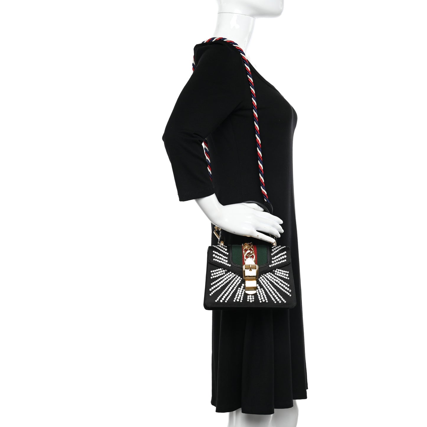 Satin Crystal Mini Sylvie Top Handle Bag Black