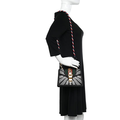 Gucci Satin Crystal Mini Sylvie Top Handle Bag Black 2 of 11