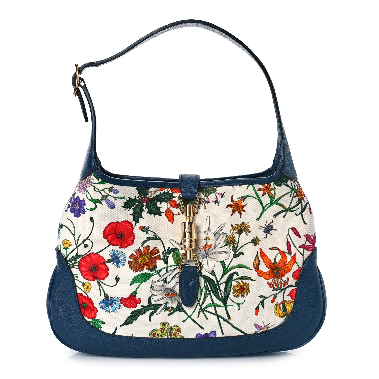 Gucci Canvas Flora Medium Jackie Hobo Blue Agata 1 of 11