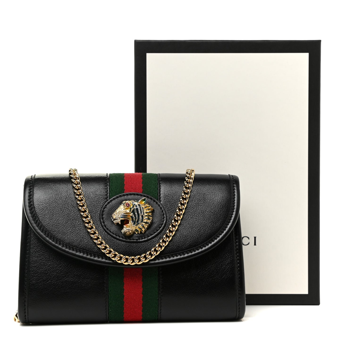 Textured Calfskin Web Mini Rajah Slim Flap Shoulder Bag Black
