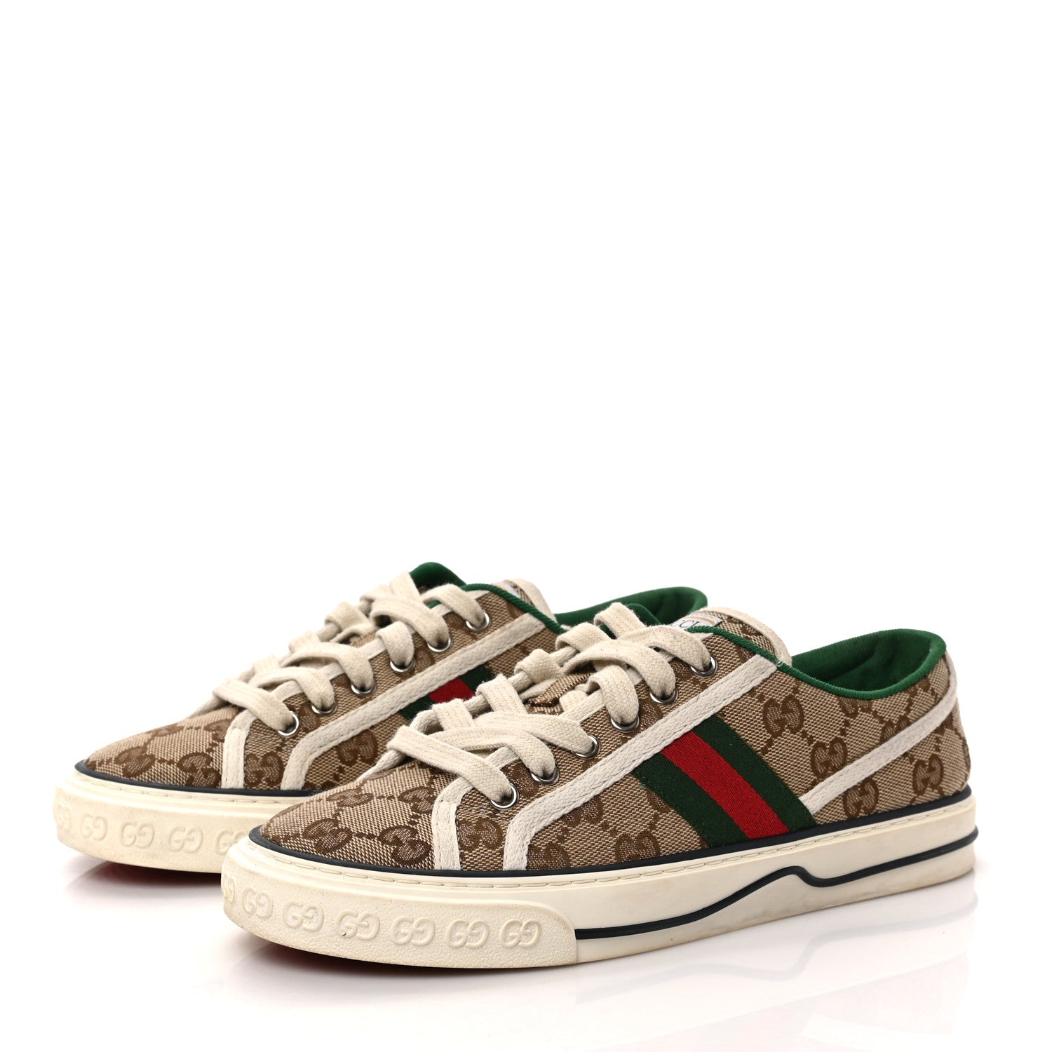 Gucci GG Monogram Web Womens 1977 Tennis Sneakers 38 Beige Ebony Mystic White 3 of 7