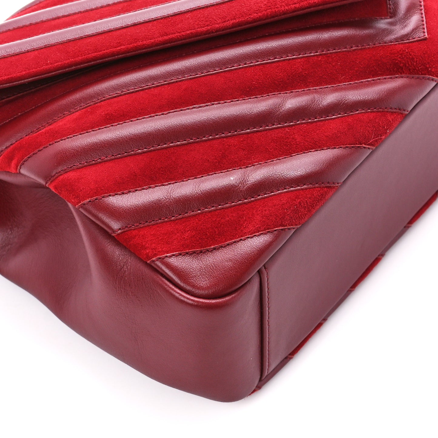 Calfskin Suede Matelasse Chevron Large Monogram College Bag Burgundy