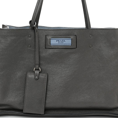 Prada Glace Calfskin Etiquette Shopping Bag Marine Astrale 7 of 10