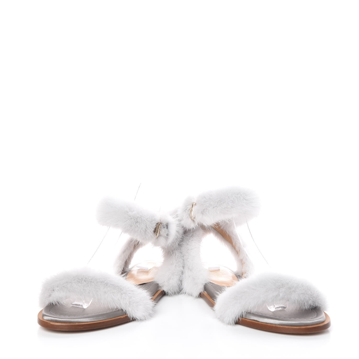 Valentino Garavani Mink Fur Ankle Wrap Flat Sandals 37.5 Grey 6 of 10