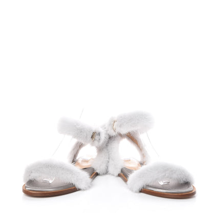 Valentino Garavani Mink Fur Ankle Wrap Flat Sandals 37.5 Grey 6 of 10
