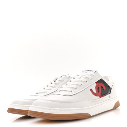Chanel Calfskin Patent Calfskin Mens CC Sneakers 44 White Black Red 4 of 9