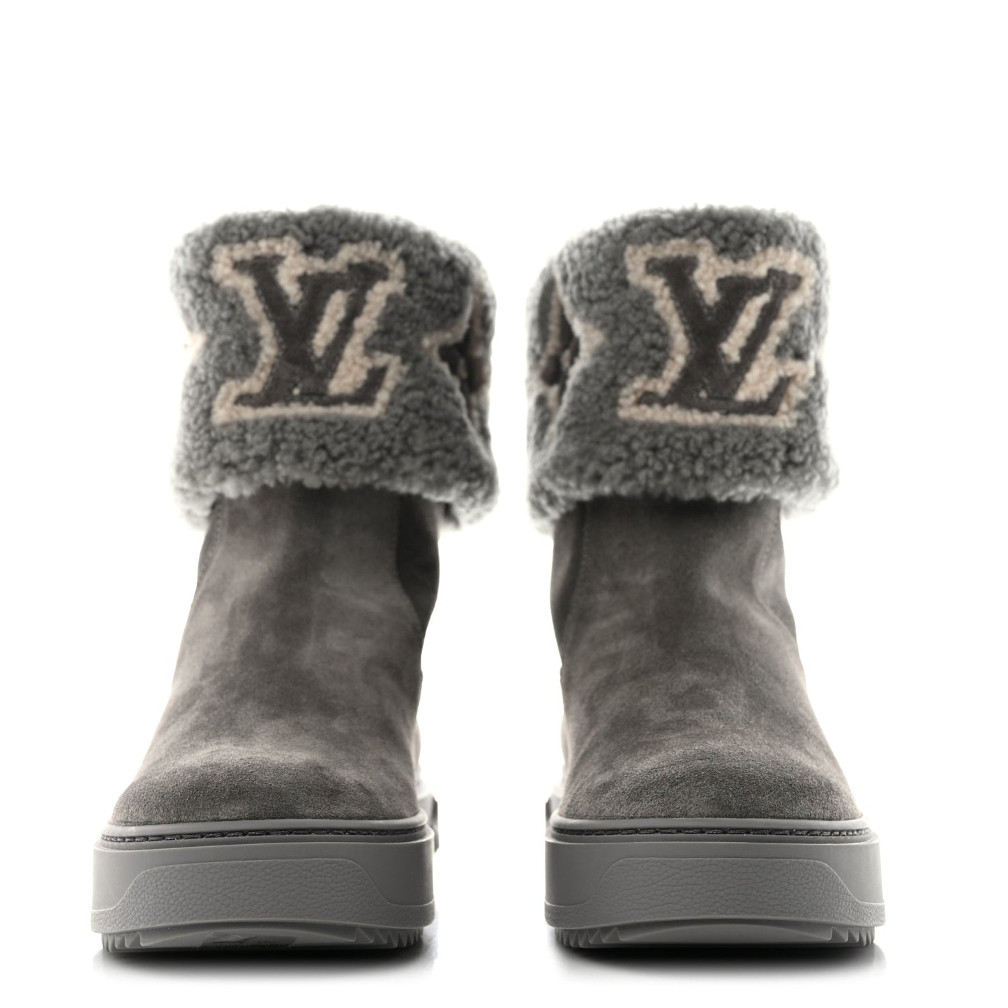Suede Calfskin Shearling Snowdrop Flat Ankle Boot 37 Grey