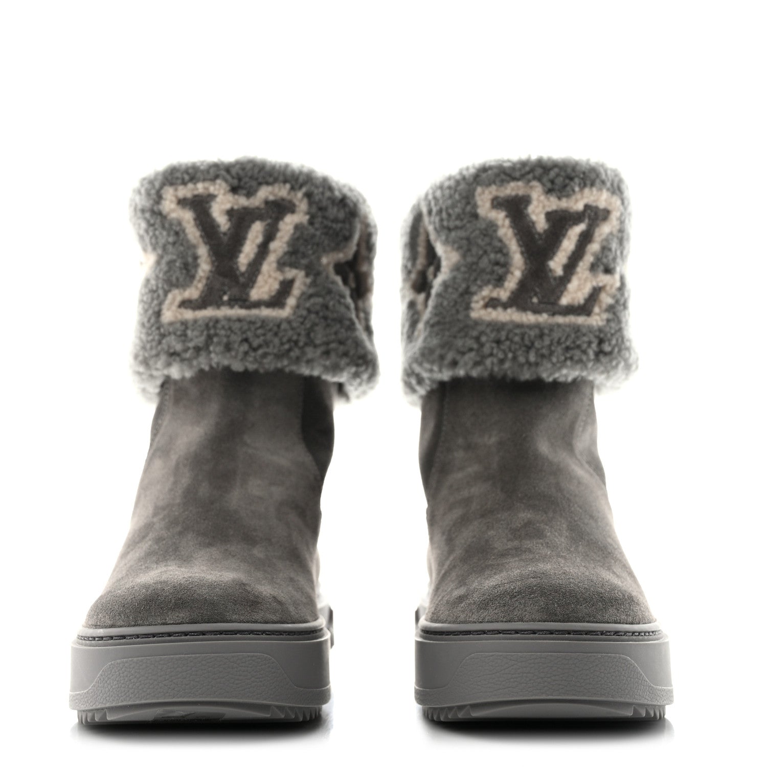 Louis Vuitton Suede Calfskin Shearling Snowdrop Flat Ankle Boot 37 Grey 2 of 9
