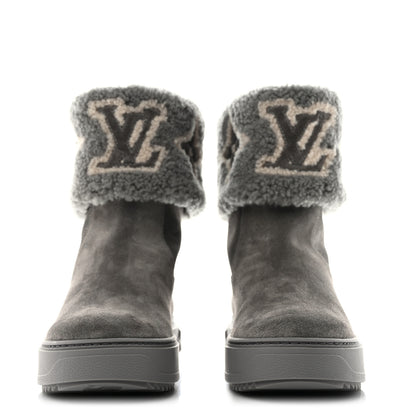 Louis Vuitton Suede Calfskin Shearling Snowdrop Flat Ankle Boot 37 Grey 2 of 9