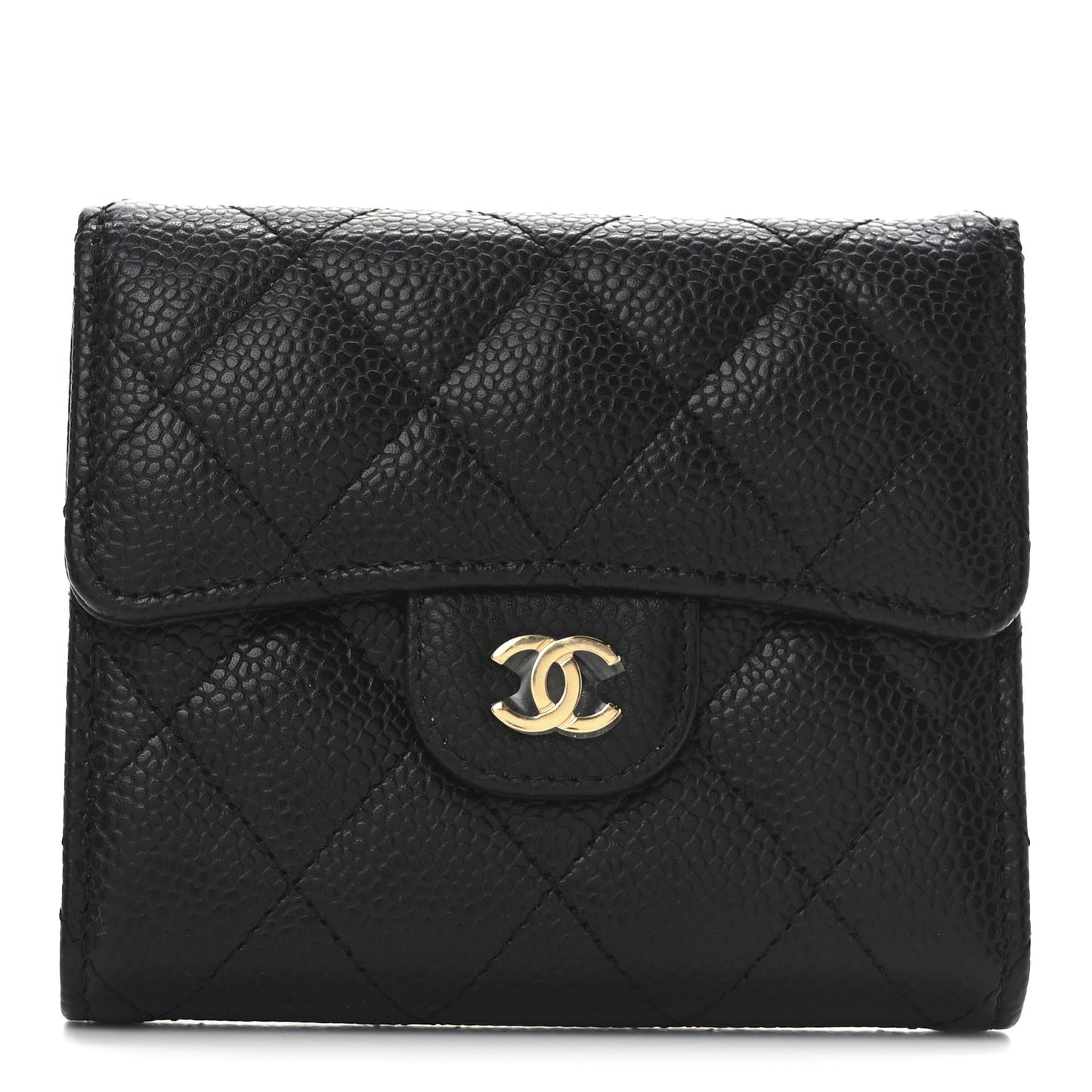 Caviar Quilted Compact Flap Wallet Black