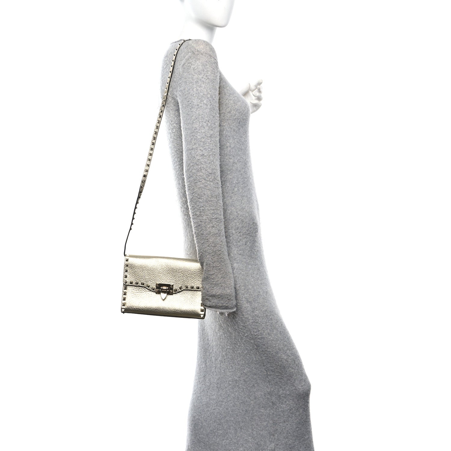 Valentino Garavani Metallic Pebbled Calfskin Medium Rockstud Flip Lock Crossbody Bag Platino 2 of 10