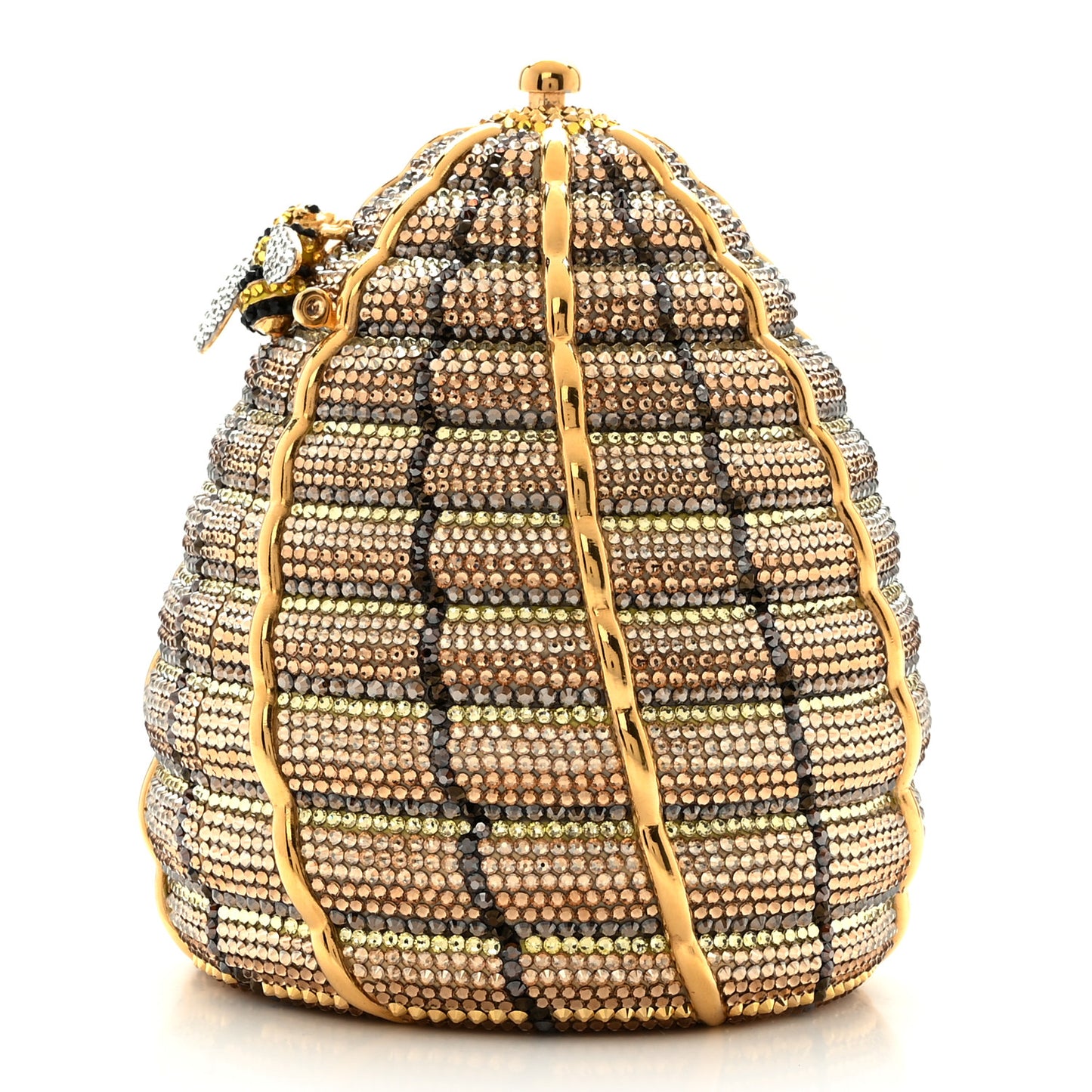 Crystal Beehive Minaudiere Clutch Gold