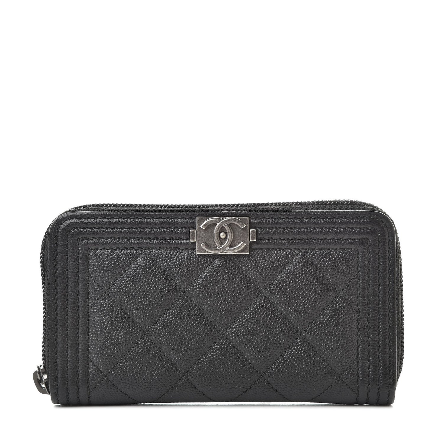 Caviar Quilted Small Boy Zip Around Wallet Black