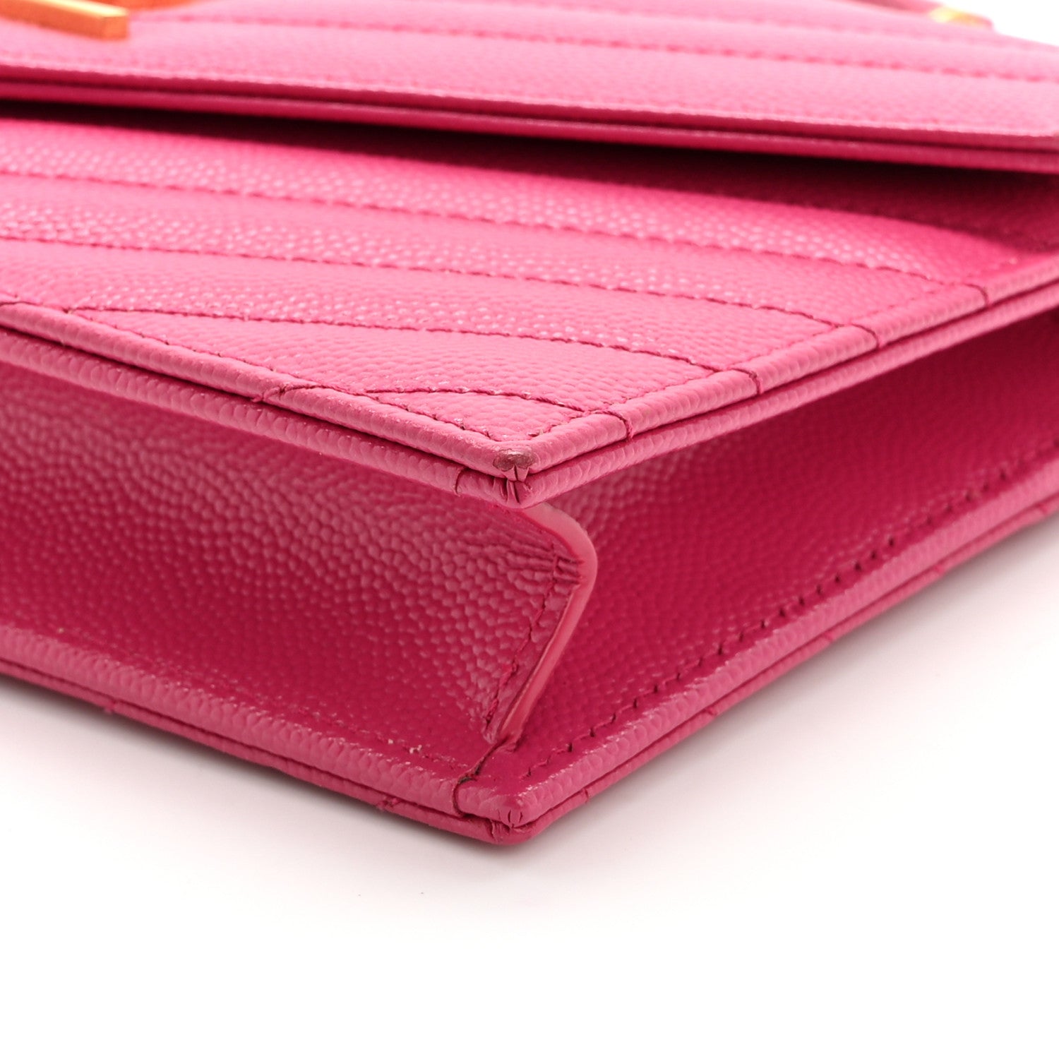 Saint Laurent Grain De Poudre Matelasse Chevron Monogram Envelope Chain Wallet Fresh Fuchsia 10 of 14