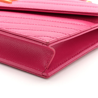 Saint Laurent Grain De Poudre Matelasse Chevron Monogram Envelope Chain Wallet Fresh Fuchsia 10 of 14