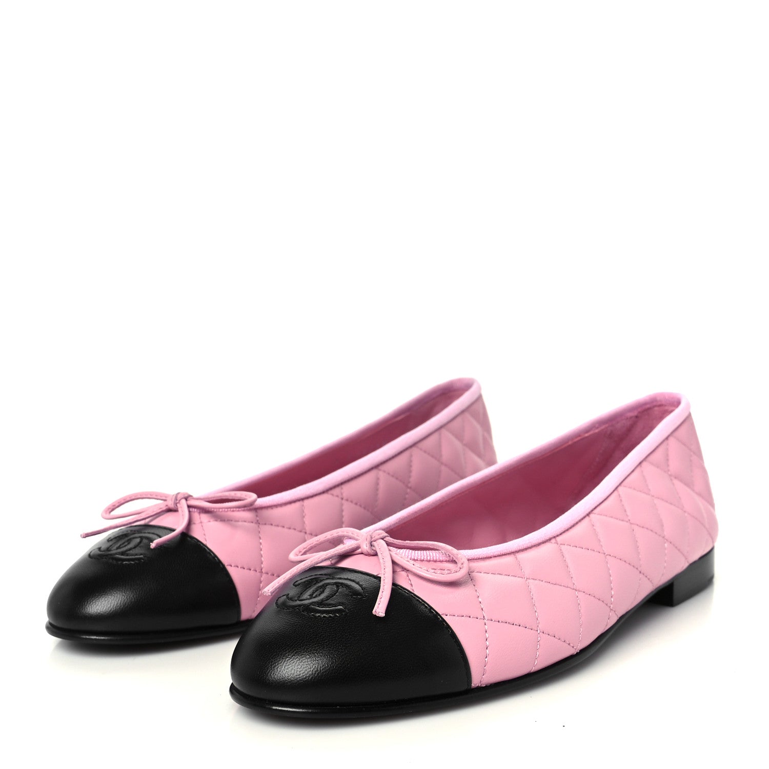 Chanel Lambskin Quilted CC Cap Toe Ballerina Flats 39.5 Pink Black 4 of 10