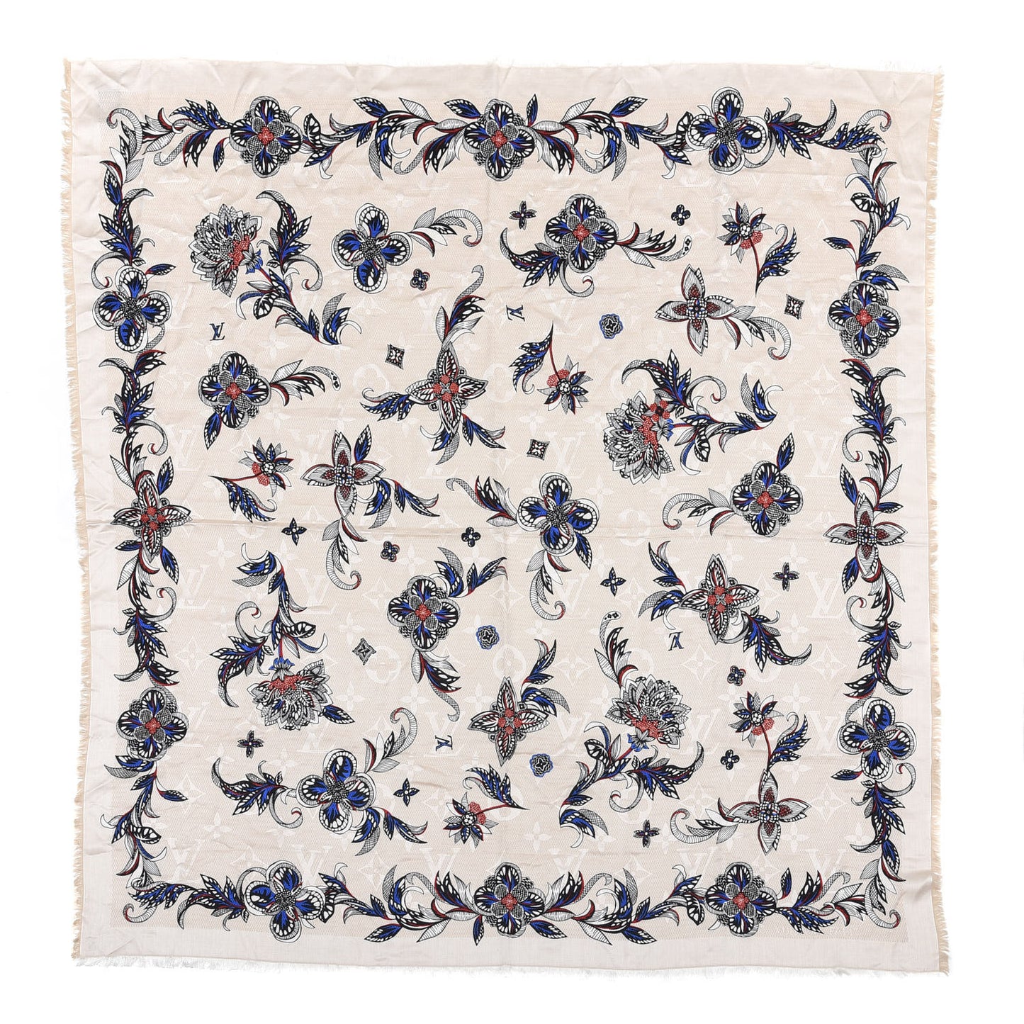 Silk Wool Beyond Flower Monogram Shawl Beige
