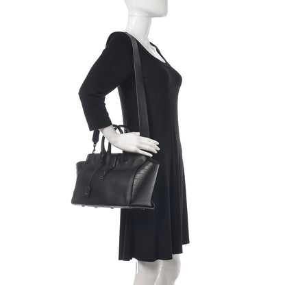 Saint Laurent Smooth Calfskin Crocodile Embossed Small Monogram Downtown Cabas Black 2 of 16