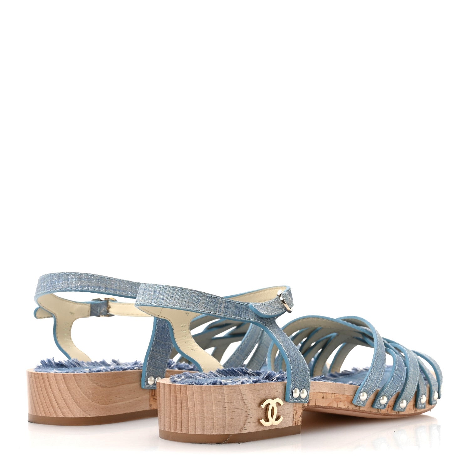 Chanel Denim Cork Pearl Sandals 39 Blue 5 of 9