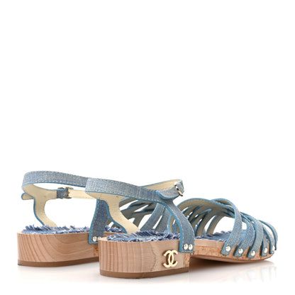 Chanel Denim Cork Pearl Sandals 39 Blue 5 of 9
