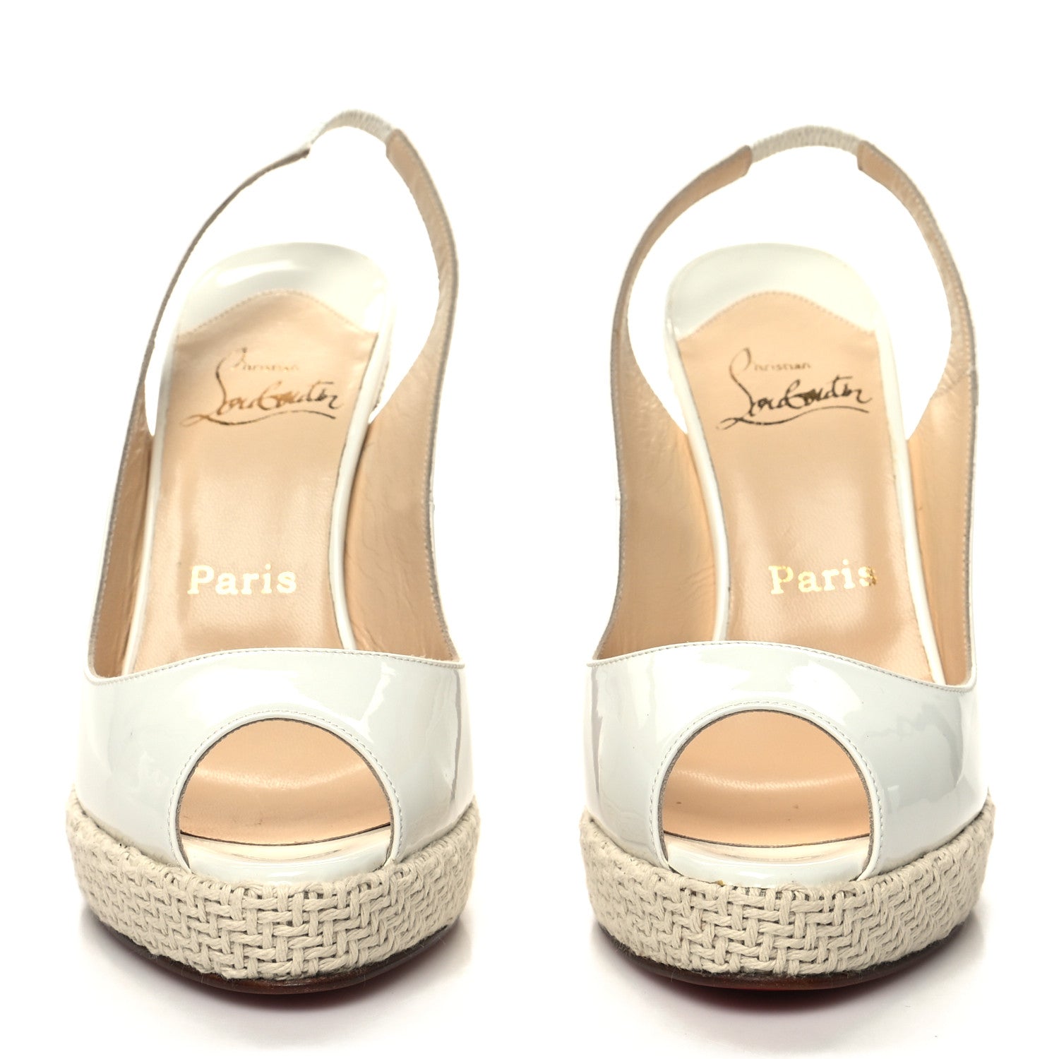 Christian Louboutin Patent YoYo Zeppa 120 Platform Slingback Peep Toe Pumps 37 White 2 of 7