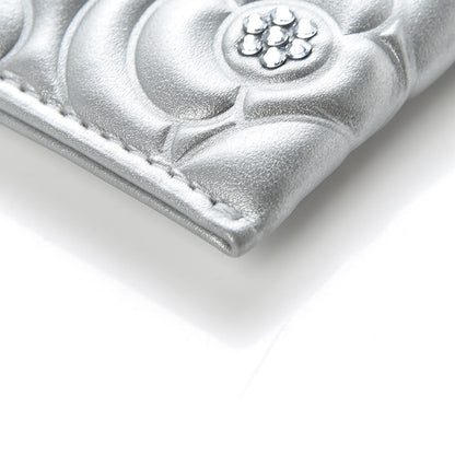 Chanel Metallic Lambskin Crystal Camellia Embossed Card Holder Silver 5 of 11